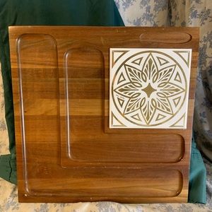 VTG MCM Vermillion Walnut Serving Board with Tile Trivet by Ann Gentry